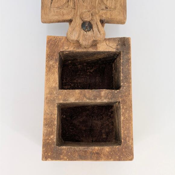 Primitive Carved Wooden Box Lidded Trinket Storage Indian Spice Rustic Stash VTG - Picture 8 of 15